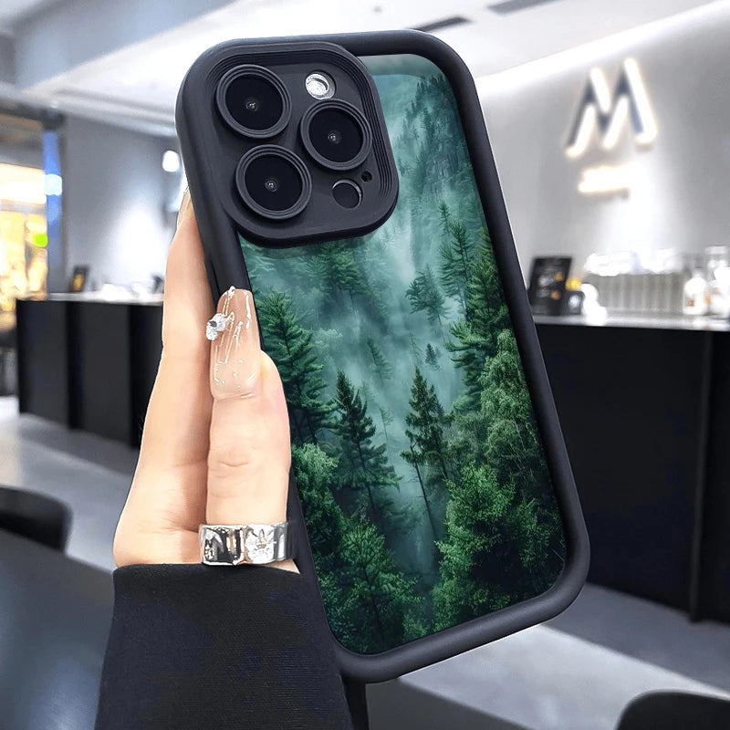 Forest In The Mist Scenery Pattern Phone Case For Samsung Galaxy S25 S24 S23 S22 S21 Ultra Plus S20 FE A15 A35 A54 A55 Cover
