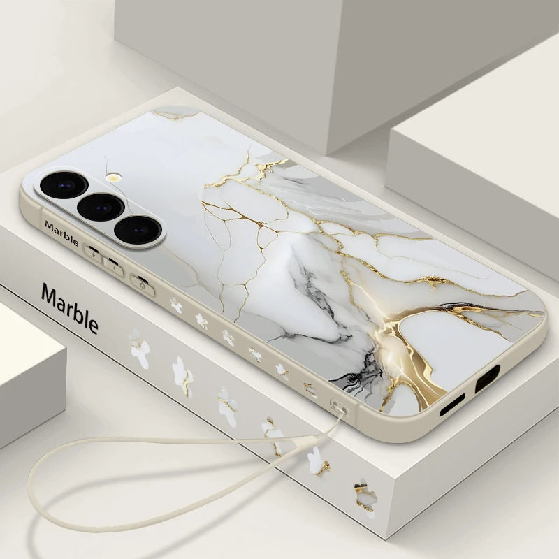 For Samsung Galaxy S26 S25 S24 S23 Ultra Plus S25 FE S22 Marble Case Magnetic For Magsafe Wireless Charge Silicone Lanyard Cover