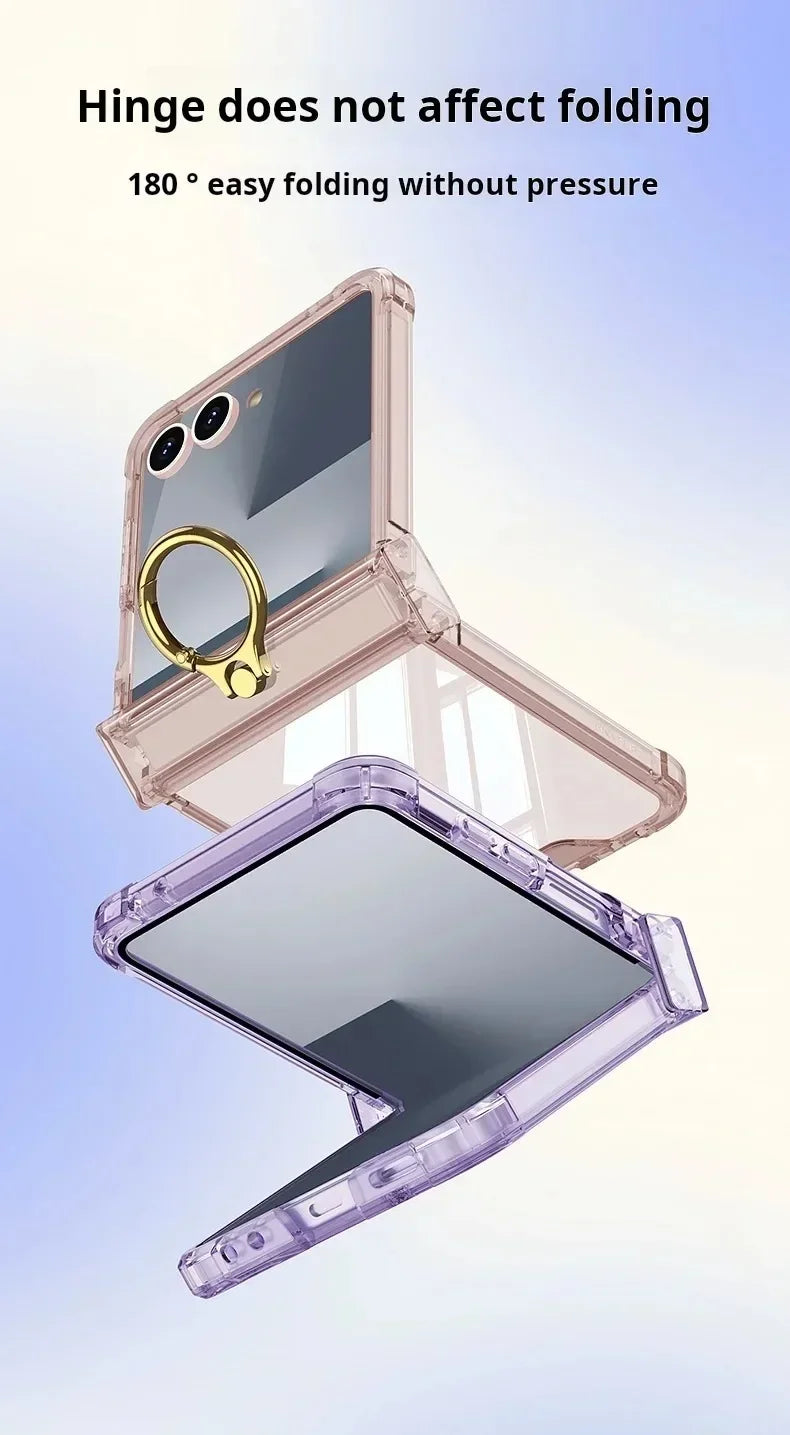Luxury Ring Holder Airbag Hinge Protection Phone Case For Samsung Galaxy Z Flip 8 6 5 Z Flip7 FE Flip8 Antifall Shockproof Cover
