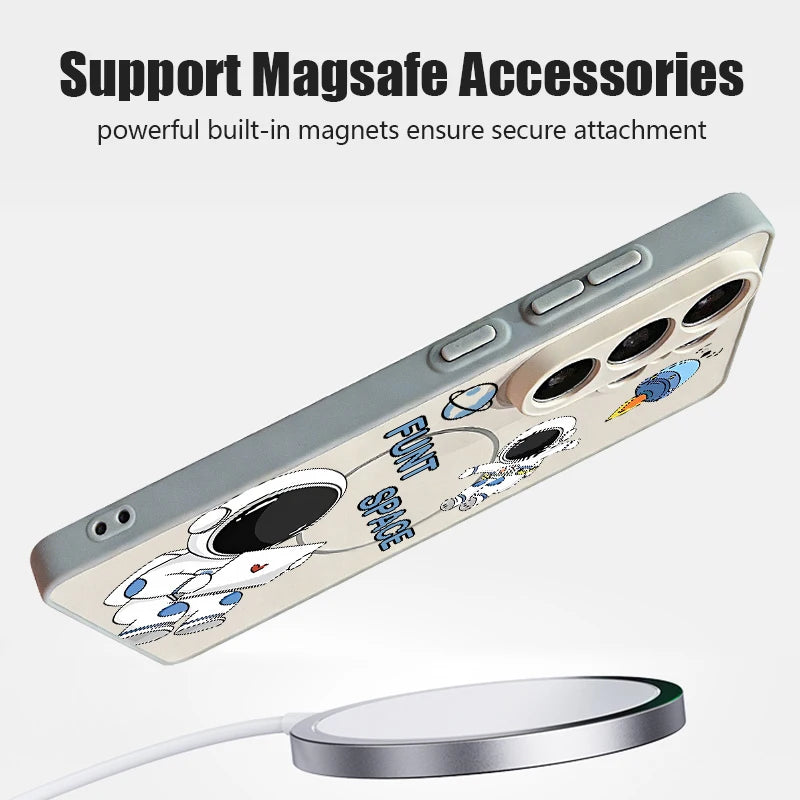 Magnetic Cute Astronaut Pattern Phone Case For Samsung Galaxy S26 S25 S24 S23 Ultra S25 FE A57 A56 A37 A17 A55 A26 A36 A35 Cover
