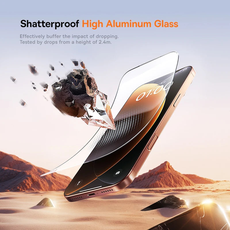 Baseus Tempered Glass for iPhone 17 16 15 14 13 12 Pro Max Screen Protector HD With Cleaning Kit Anti Peeping Dust-proof Glass