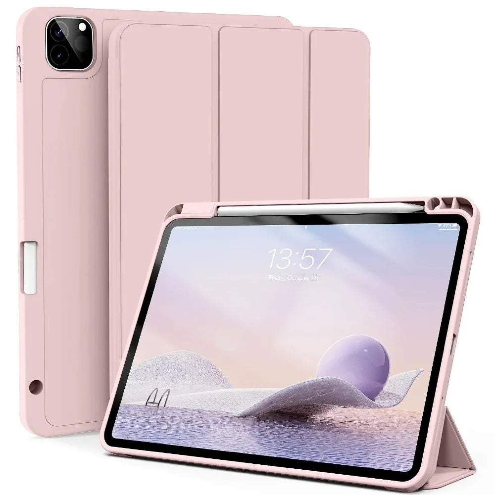 For iPad Pro 11 inch 4/3/2th Generation with Pen Slot Case,For iPad Pro 11-inch(M4)2024 Trifold Stand TPU Soft Back Tablet Cases
