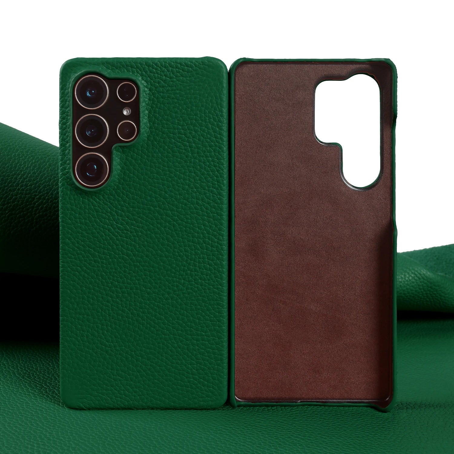 Lychee Grain Genuine Leather Case For Samsung Galaxy S25 Ultra S24 FE S23 Plus S22 S21 Ultra Phone Case Half Wrapped Back Cover