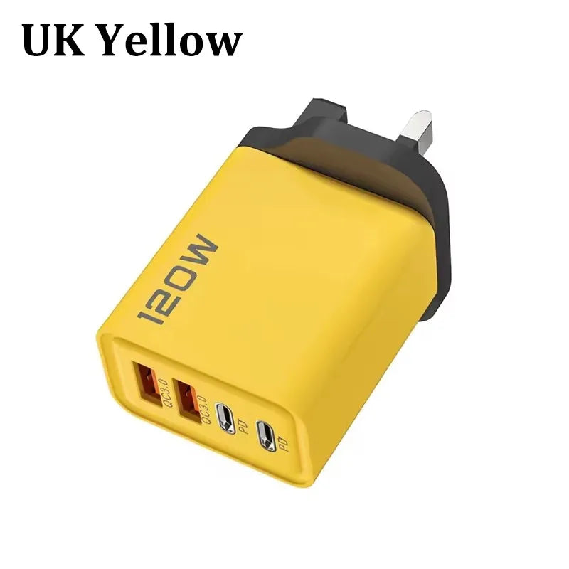 120W 4-Ports USB Type-C Charger Fast Charging Data Cable USB Phone Charger Adapter For Xiaomi IPhone17 16 15 Huawei Wall Charger