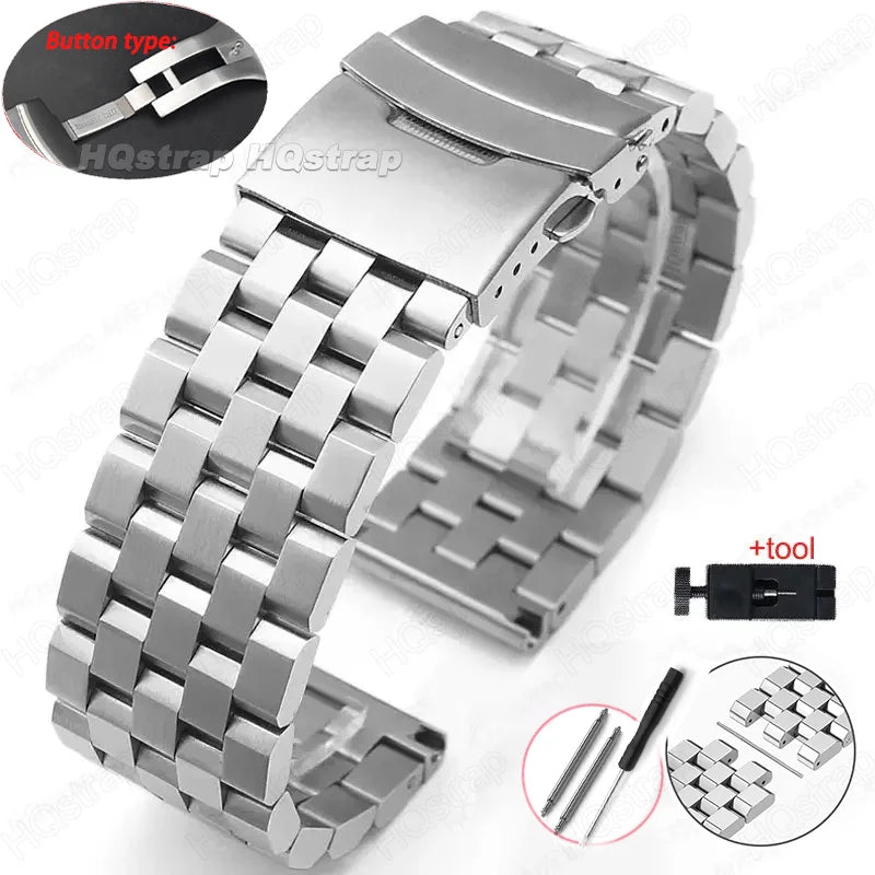 Full Solid Stainless Steel Strap 18mm 20mm 22mm 24mm 26 High Quality Watch Band Flat Interface Wristband with Tool  Accessories
