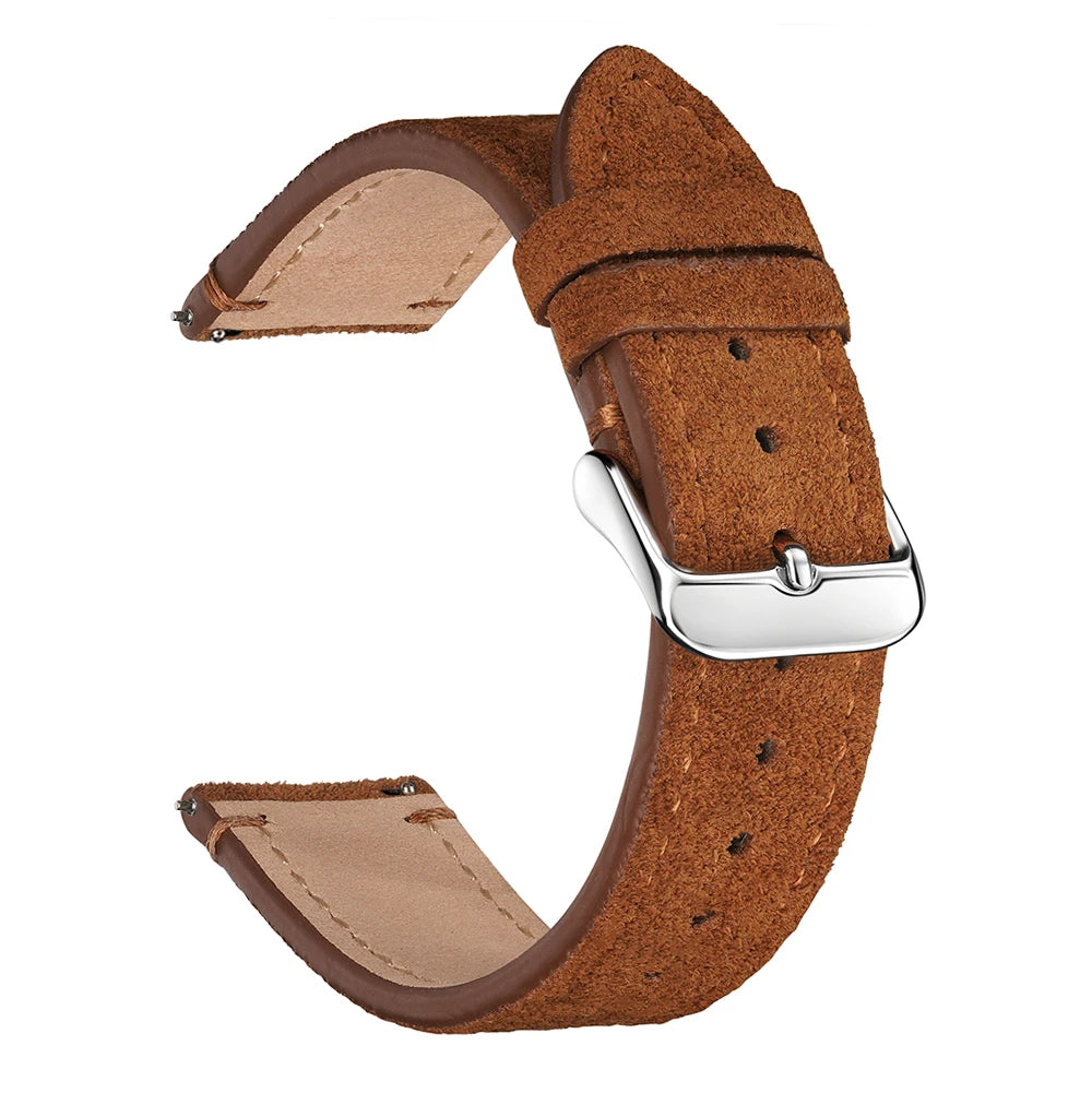 Suede Leather Watch Bands 18mm 20mm 22mm Matte Cowhide Straps For Huawei Watch GT3/GT3 Pro Bracelet Golden Brown Watch Wristband