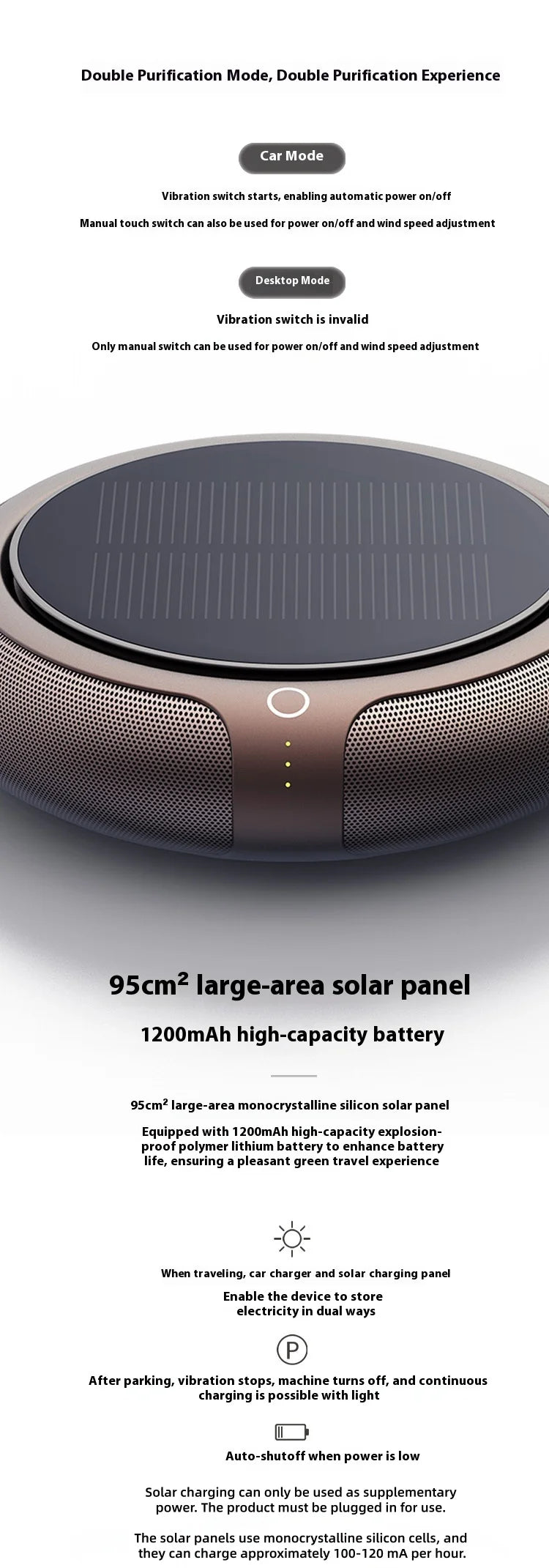 Car Air Purifier Solar Powered Aroma Diffuser Air Freshener for Vehicle Home Desk Electric Gadgets with Filter