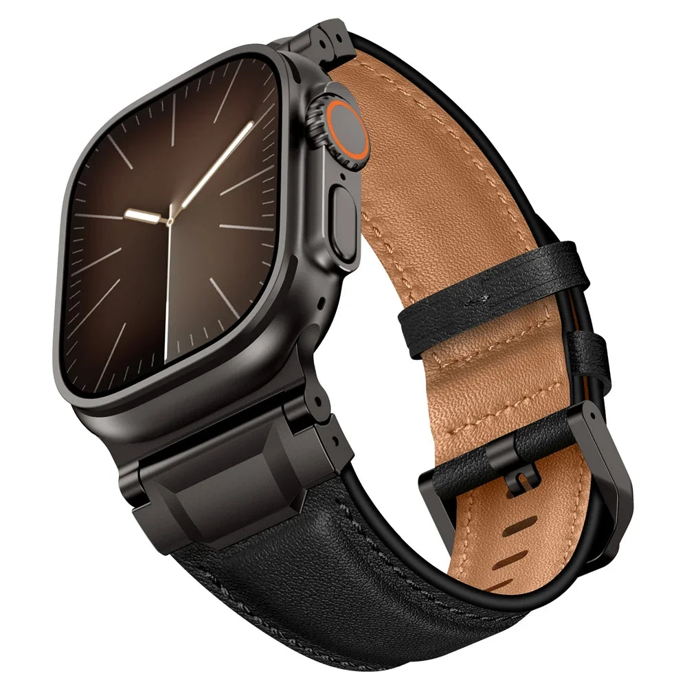 Genuine Leather bands For Apple watch ultra 3 2 49mm 44mm 45mm 46mm NEW Mecha Design bracelet iWatch series 11 10 9 8 7 6 5 SE