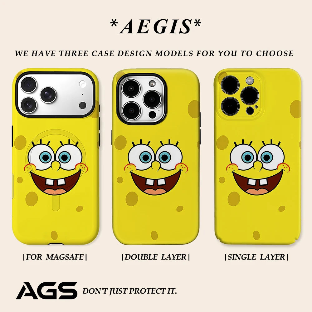 Cartoon S-SpongeBobS Phone Case For Magnetic Phone Case for IPhone 17 16 15 14 13 Pro Max Plus Single Double-layer tough Case