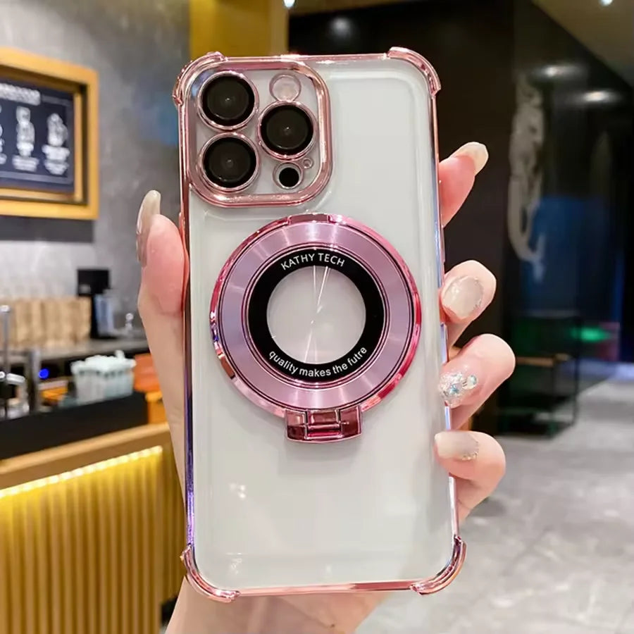 Luxury Plating Holder Phone Case For Google Pixel 9 9A 9 10 Pro XL 10A 7 7A 8 8A Clear Shockproof Soft Silicone Stand Back Cover