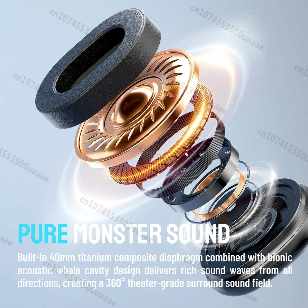 Monster AH100 ANC Bluetooth 6.0 Over-Ear Headphones with 45dB Active Noise Cancellation Hifi Stereo Overear Wireless Earphones