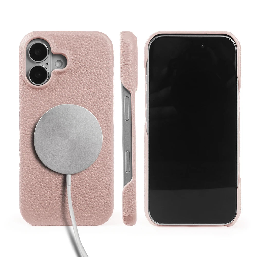 For Magsafe Lychee Pattern Genuine Leather Case for iphone 17 Pro Max Air 16 17e 16e 15 14 Plus 13 12 Mini Phone Case Back Cover