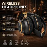 Wireless Bluetooth Over Ear Headphones Foldable Stereo with 40mm Driver for HiFi Sound Quality and Heavy Bass Built in Microphone Ideal for Gaming PC and Phone Long Battery Life Stable Wireless Connection
