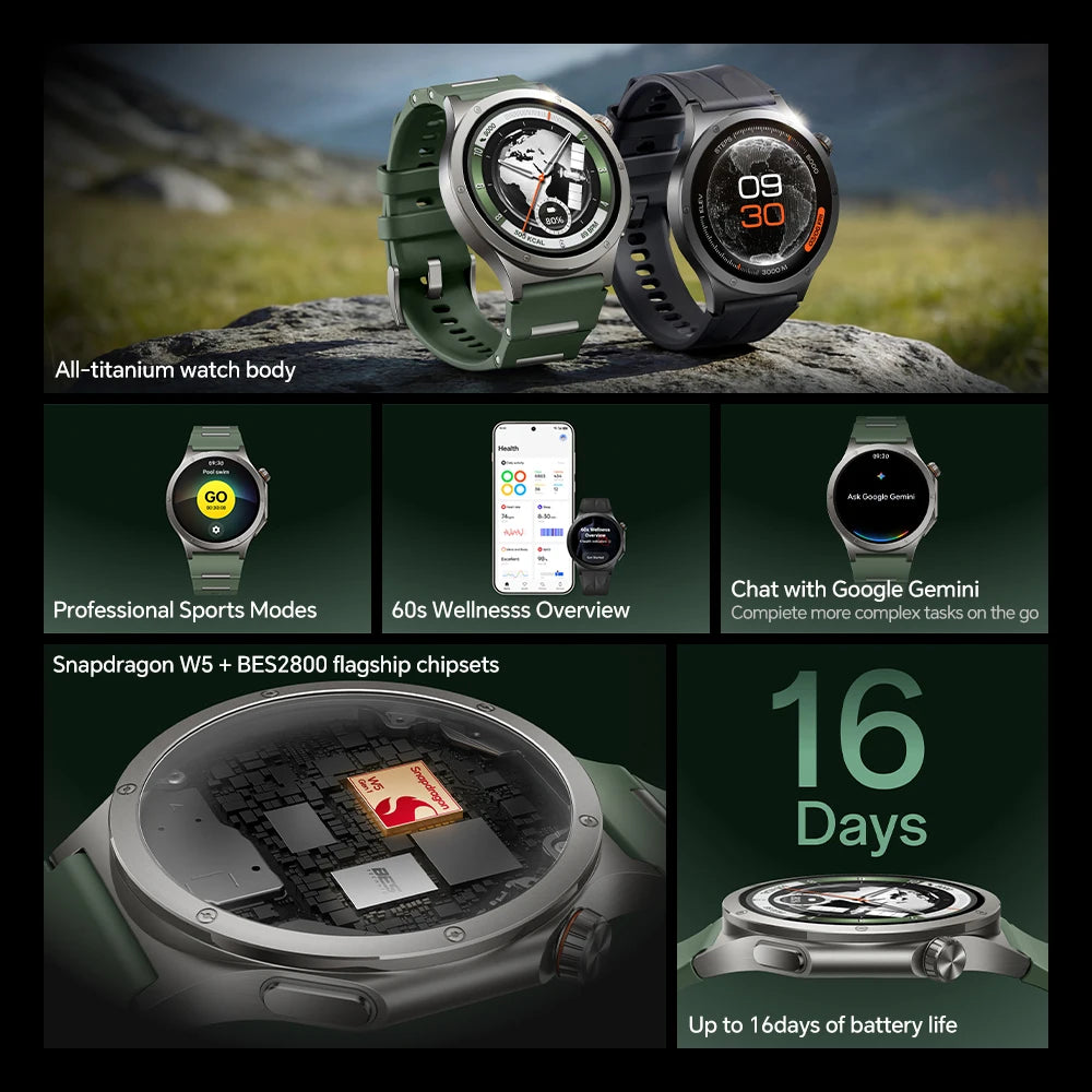 Global Version OnePlus Watch 4 Smart Watch 1.50'' AMOLED Display Snapdragon W5 Processor Up to 16 Days of Battery Life Wear OS