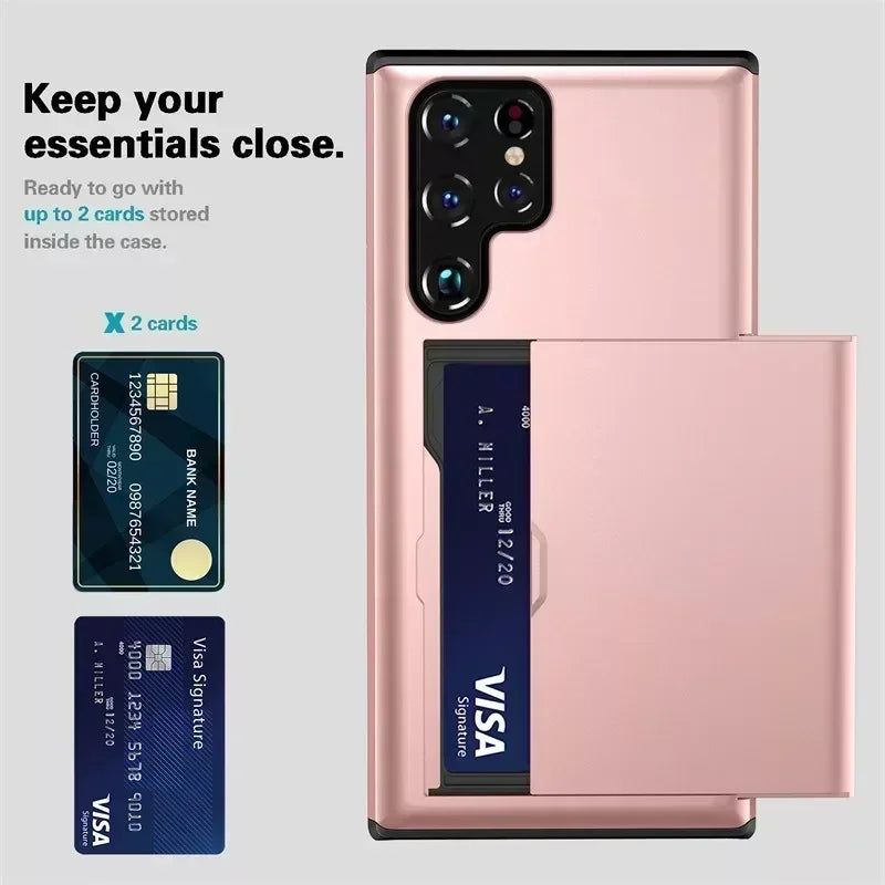 Case For Samsung Galaxy S25 Edge S24 S23 S21 FE S22 S26 Ultra Plus A57 A37 A55 A16 A36 A56 5G With Card Holder Shockproof Cover