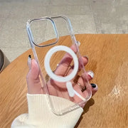 For Magesafe Magnetic Transparent Wireless Charge Case For iPhone 11 12 13 14 15 16 17 Pro Max Plus Mini Air Shockproof PC Cover