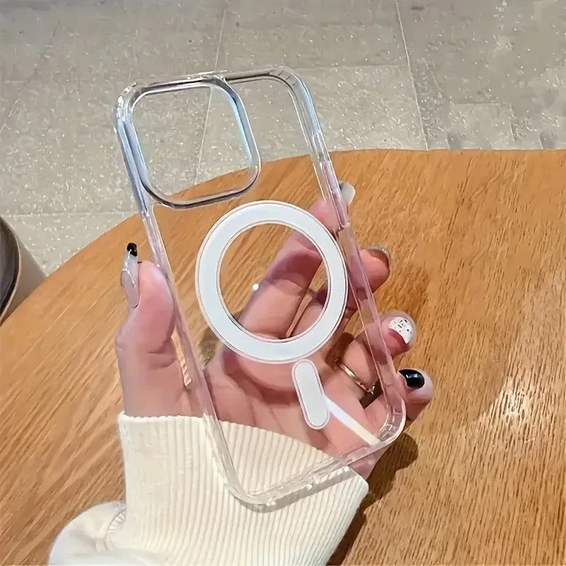 For Magesafe Magnetic Transparent Wireless Charge Case For iPhone 11 12 13 14 15 16 17 Pro Max Plus Mini Air Shockproof PC Cover