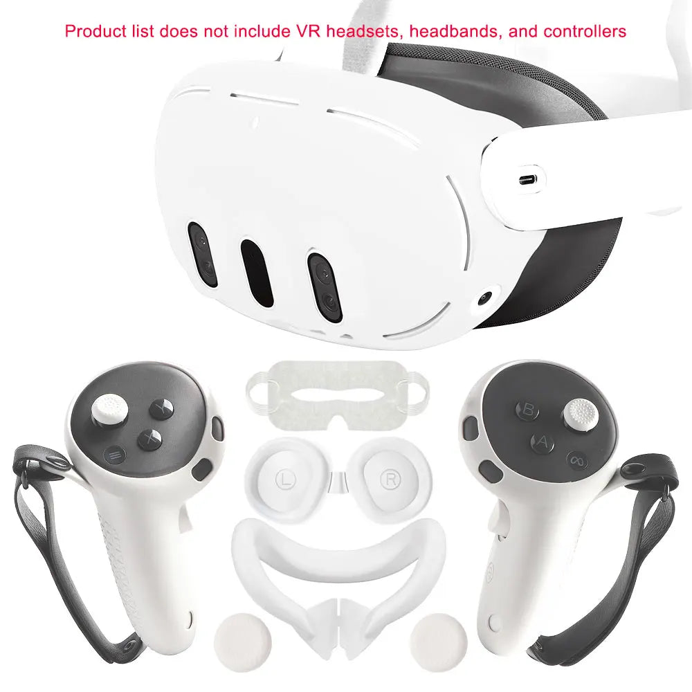 Silicone Protective Cover Set for Quest 3 VR Headset Controller Grip Shell Case Lens Cap Face Cover For Meta Quest 3 Accessories