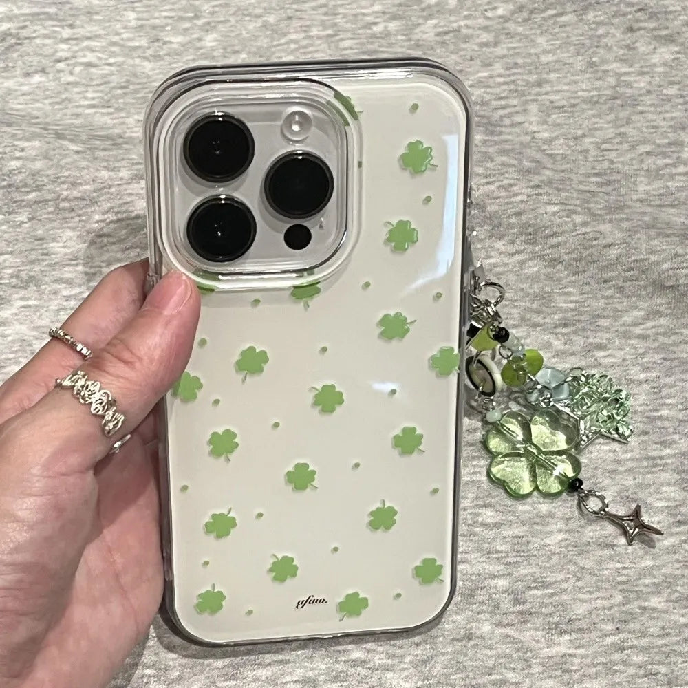 Summer Green Lucky Four-Leaf Clover Phone Case For Samsung Galaxy S25 S24 S23 S22 S21 S20 FE Note20 Edge Plus Ultra Lite 5GCover