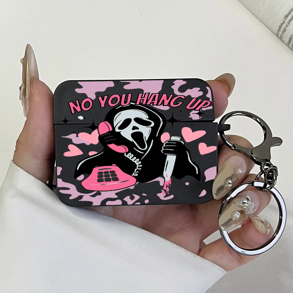 Pink Ghostface Hard Earphone Case for AirPods 1or2, 3, 4, Pro2/Pro Case Stylish Bluetooth Headset Protective Cover with Keychain
