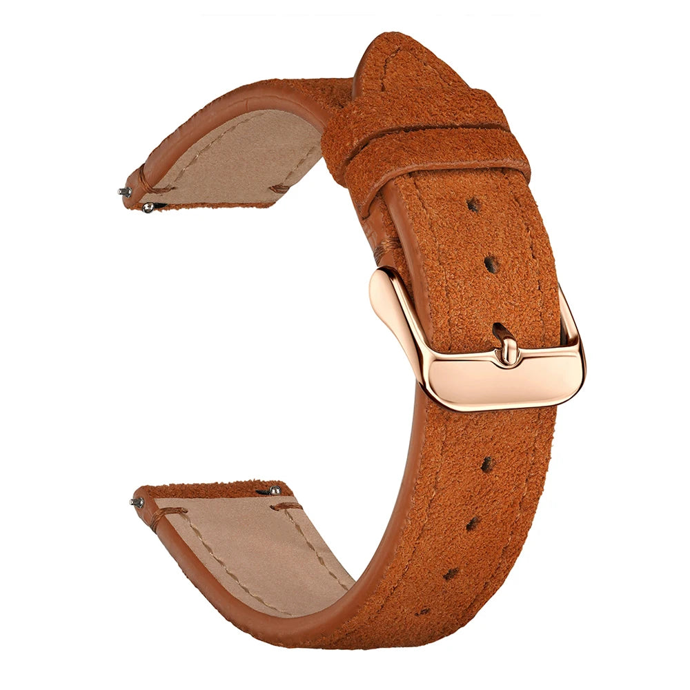 Suede Leather Watch Bands 18mm 20mm 22mm Matte Cowhide Straps For Huawei Watch GT3/GT3 Pro Bracelet Golden Brown Watch Wristband