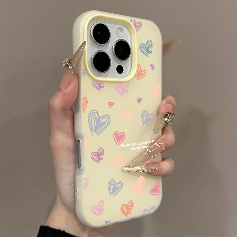 Cute Small Love Heart Design Candy Color Phone Case For iPhone 17 16 15 14 13 12 Pro Max 11 16 7 8 Plus 16E 17Air X XS XR Cover