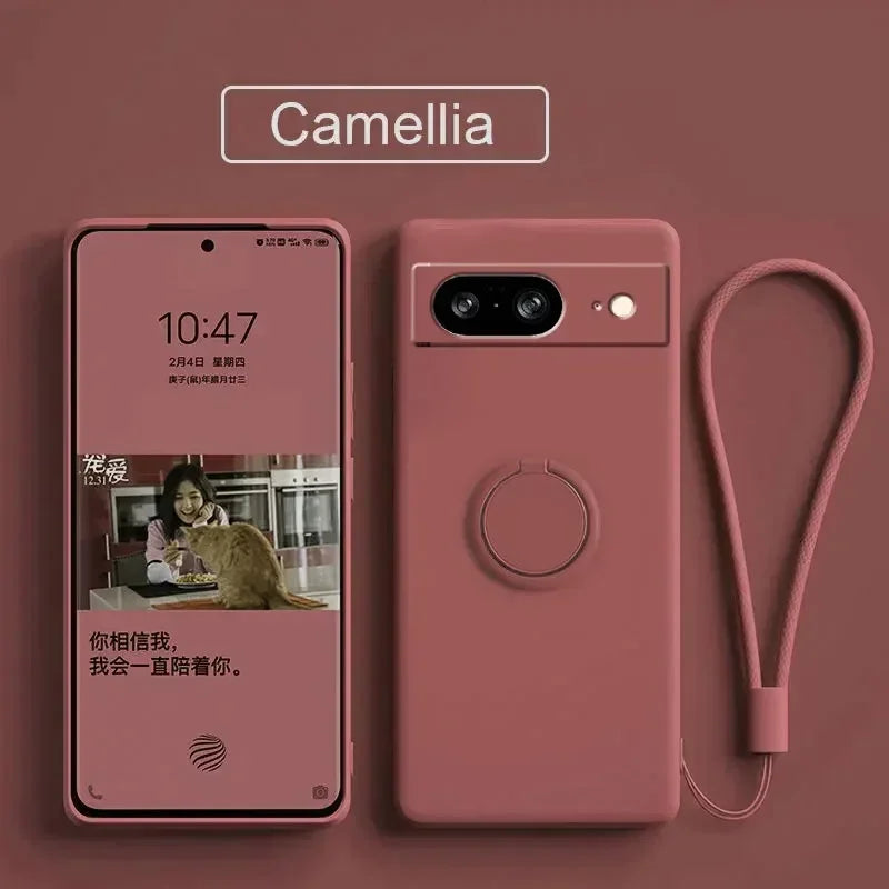 Liquid Silicone Skin Feel Magnetic Ring Stand Holder Case for Google Pixel 9A 9 Pro XL 8A 7A 6A 8 7 Pro 5G TPU Protection Cover