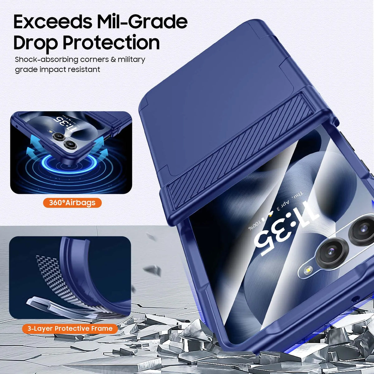 With Card Clip,Hinge Protection,RFID Shielding and Screen Protector,Christmas Gift,for Moto Razr 60 2025/50 2024 Case-Blue