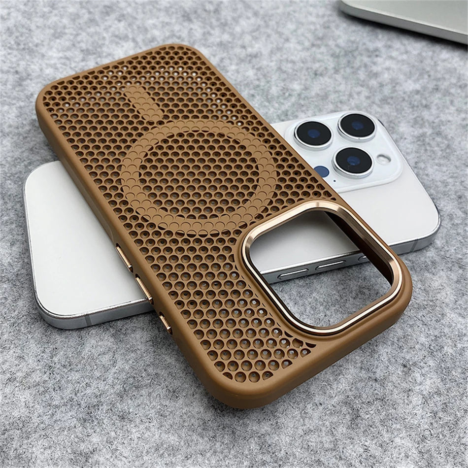 Heat Dissipation Mesh For Magsafe Magnetic Wireless Charge Case For iPhone 16 15 14 Plus 13 12 17 Pro Max Breathable Armor Cover