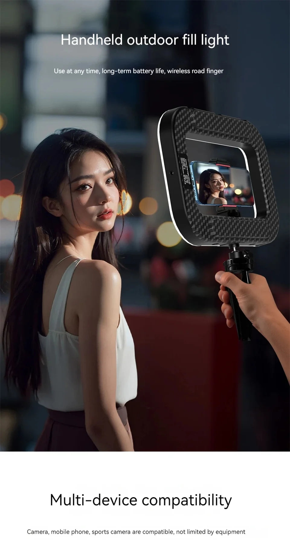 Roreta New Handheld Ring LED Rechargeable Fill Light Portable Mobile Phone Live Broadcast Selfie Photography with Phone Clip