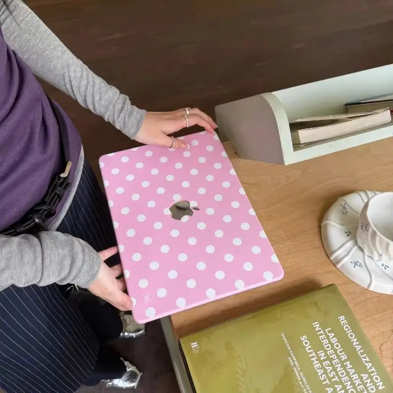 Cute White Polka Dot Pink Laptop Case For Macbook Neo 13 A3404 2026New Air Pro 13 14 15 16 M1 M2 M3 M4 M5 Chip For MacBook Cover