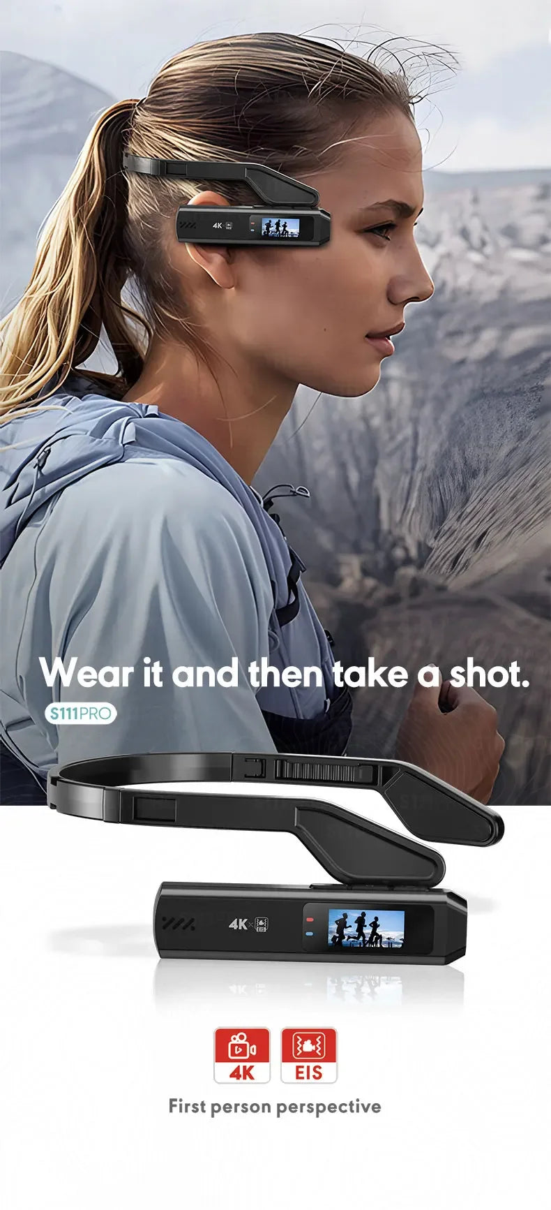 S111PRO 110° Wide Angle Head Camera 21g Ultra-Light Wearable Camcorder for Vlog Outdoor Sports
