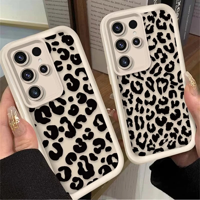 Leopard Print Pattern Silicone Case For Samsung Galaxy S24 S25 S23 Ultra S22 S21 Plus FE A15 A35 A54 A55 Silicone Soft Cover