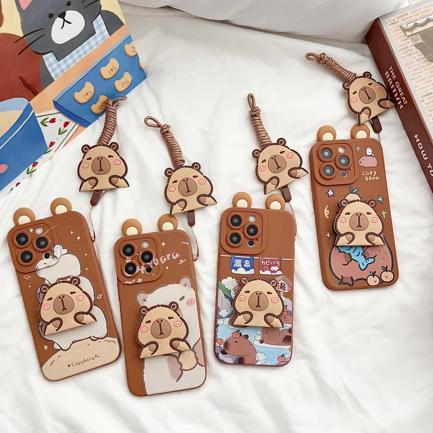 For Samsung Galaxy S8 S9 S10 S20 S21 S22 S23 S24 S25 Plus Ultra FE Note 9 10 20 Ultra Plus Ears Capybara Case With Ornaments