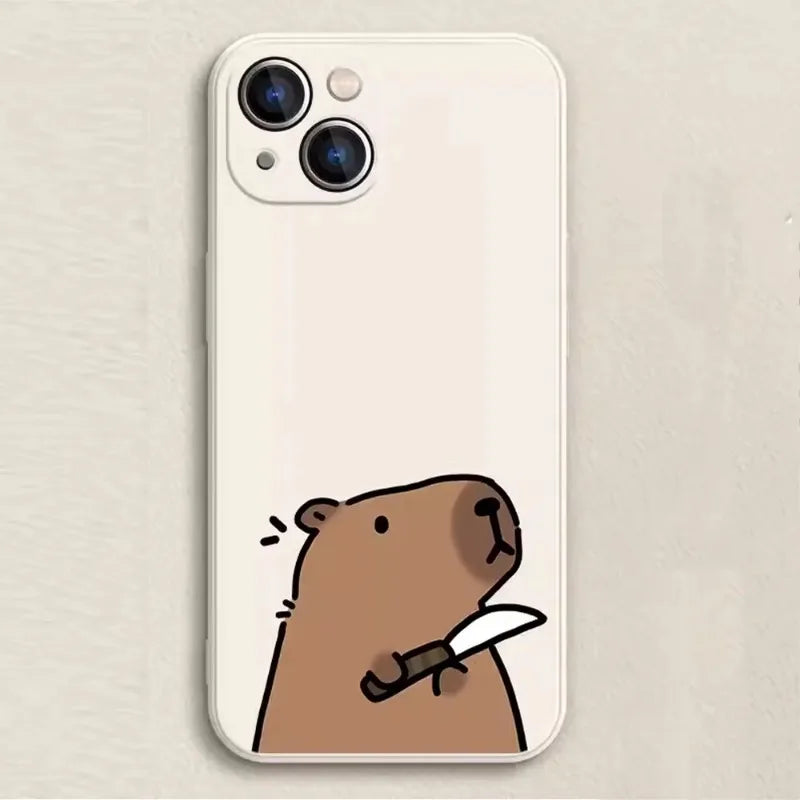 Funny Cartoon Animal Capybara Couple Phone Case for iPhone 16 15 14 13 12 11 Pro Max Mini 7 8 Plus SE4 16E Shockproof Soft Cover