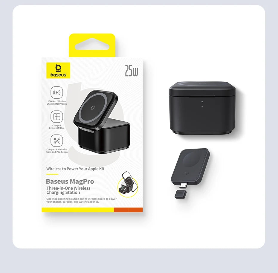 Baseus 3 in 1 Magnetic Wireless Charger Stand 15W Fast Wireless Charging 25W Desktop Dock Station For iPhone16 15 14 13 Airpod