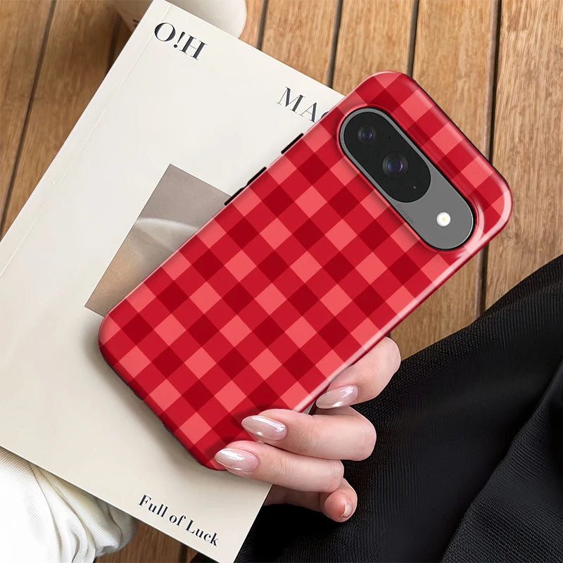 Fcicicase 2 in 1 PC+TPU Phone Case For Google Pixel 10 Pro 10A 9 10 Pro XL 7A 8A 9 8 Grid Pattern Shockproof Bumper Cover