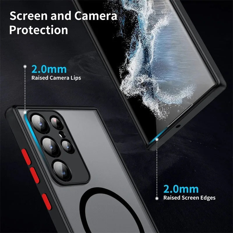 Luxury Matte For Magsafe Magnetic Wireless Charging Case For Samsung Galaxy S26 S25 Ultra S24 Plus S23 FE S22 Shockproof Cover