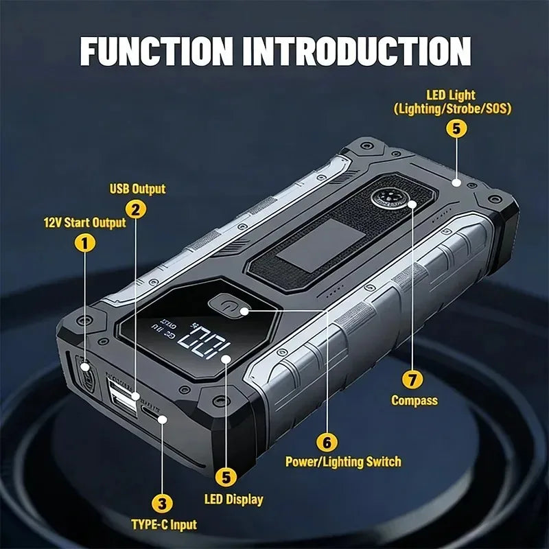 6000A Car Jump Starter Power Bank 12V – Emergency Booster for SUV, Truck, Petrol & Diesel with LED Flashlight & Dual USB Charger