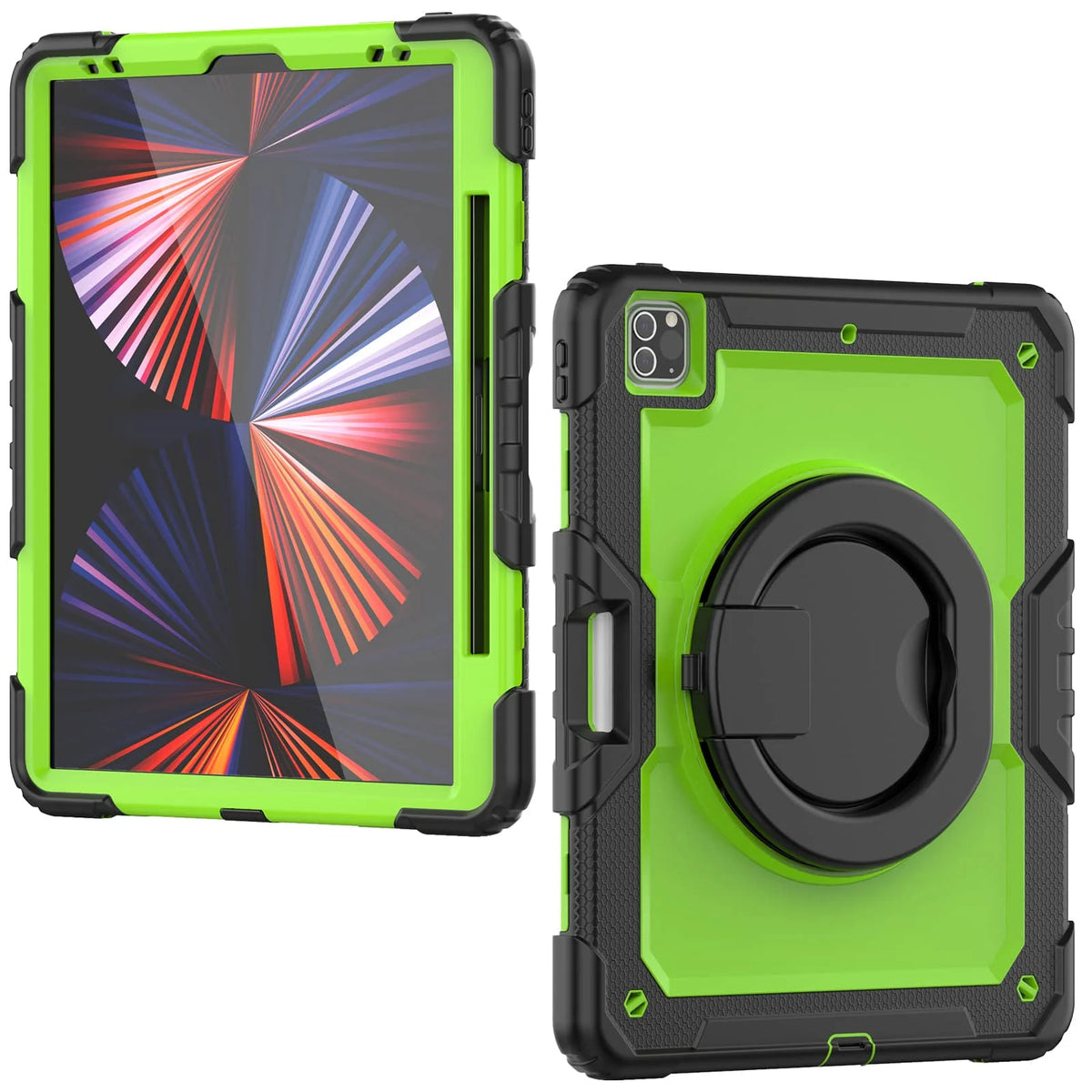 for iPad Pro 12.9'', Military Grade Shockproof Protective Silicone Cover 360 Folding Handle Grip + Handle Shoulder Strap