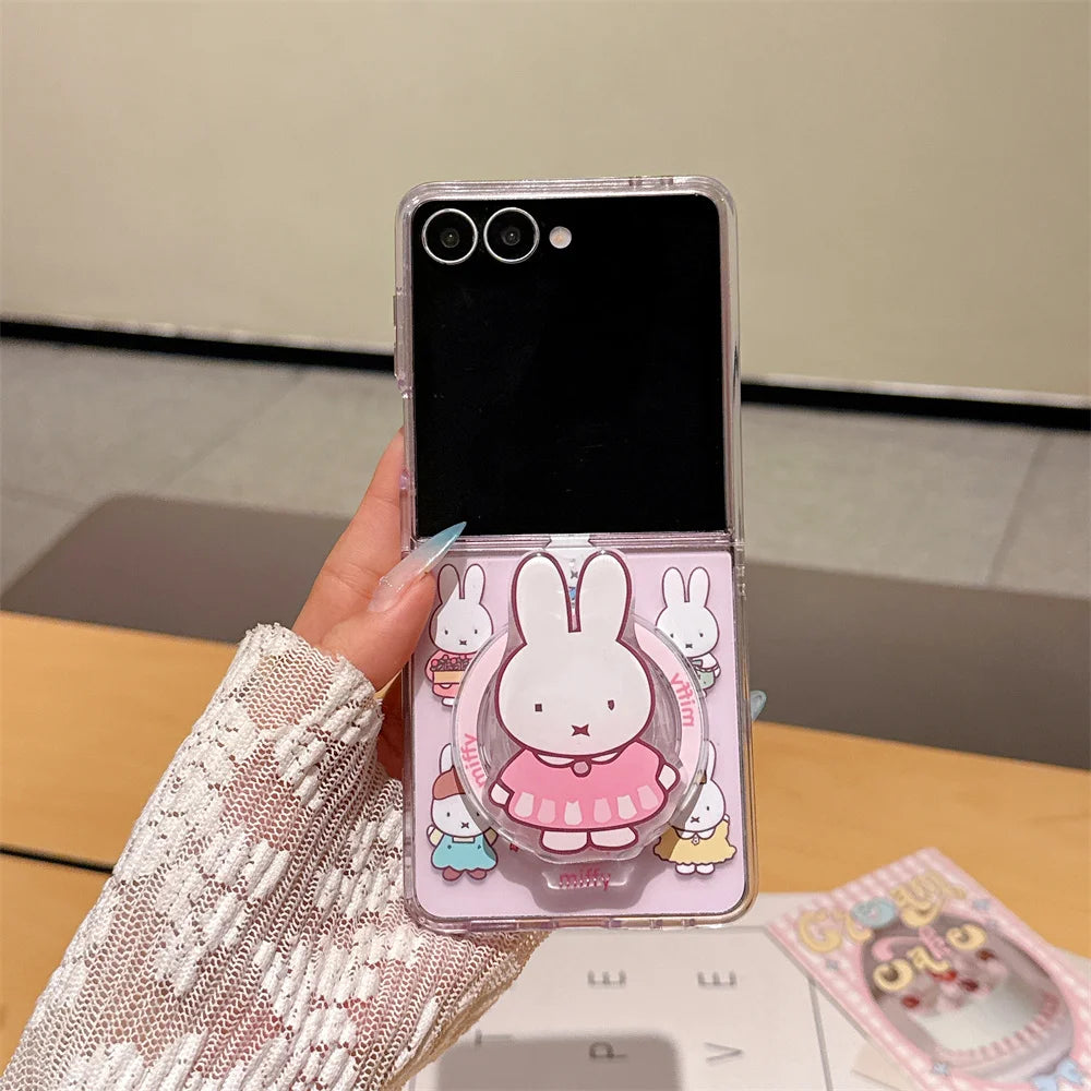 Cute Miffy Rabbit Magnetic Phone Case For Samsung Galaxy Z Flip 8 7 6 5 3D Cartoon For Magsafe Stand Shockproof Protective Cover