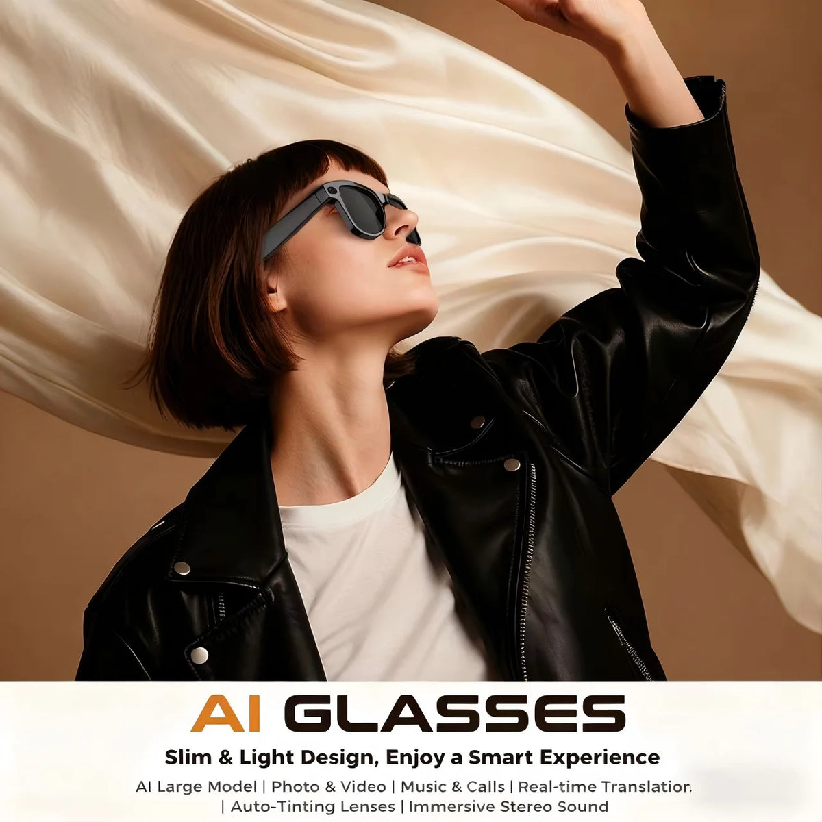MOGCO Smart AI Glasses, 8MP Camera, Real-time Translation, 3600mAh Charging Case, 43.6g Ultra Lightweight Portable Eyeglasses