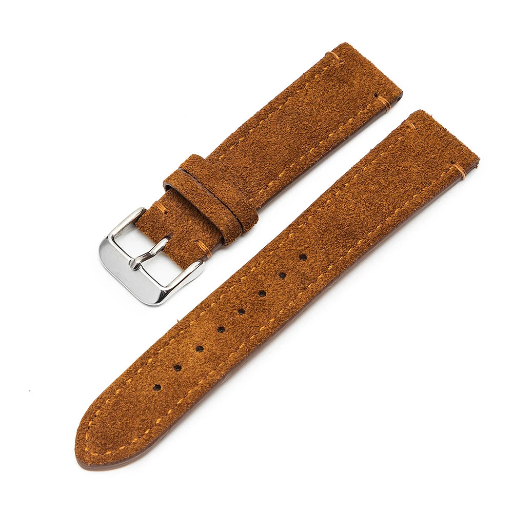 Suede Leather Watch Bands 18mm 20mm 22mm Matte Cowhide Straps For Huawei Watch GT3/GT3 Pro Bracelet Golden Brown Watch Wristband