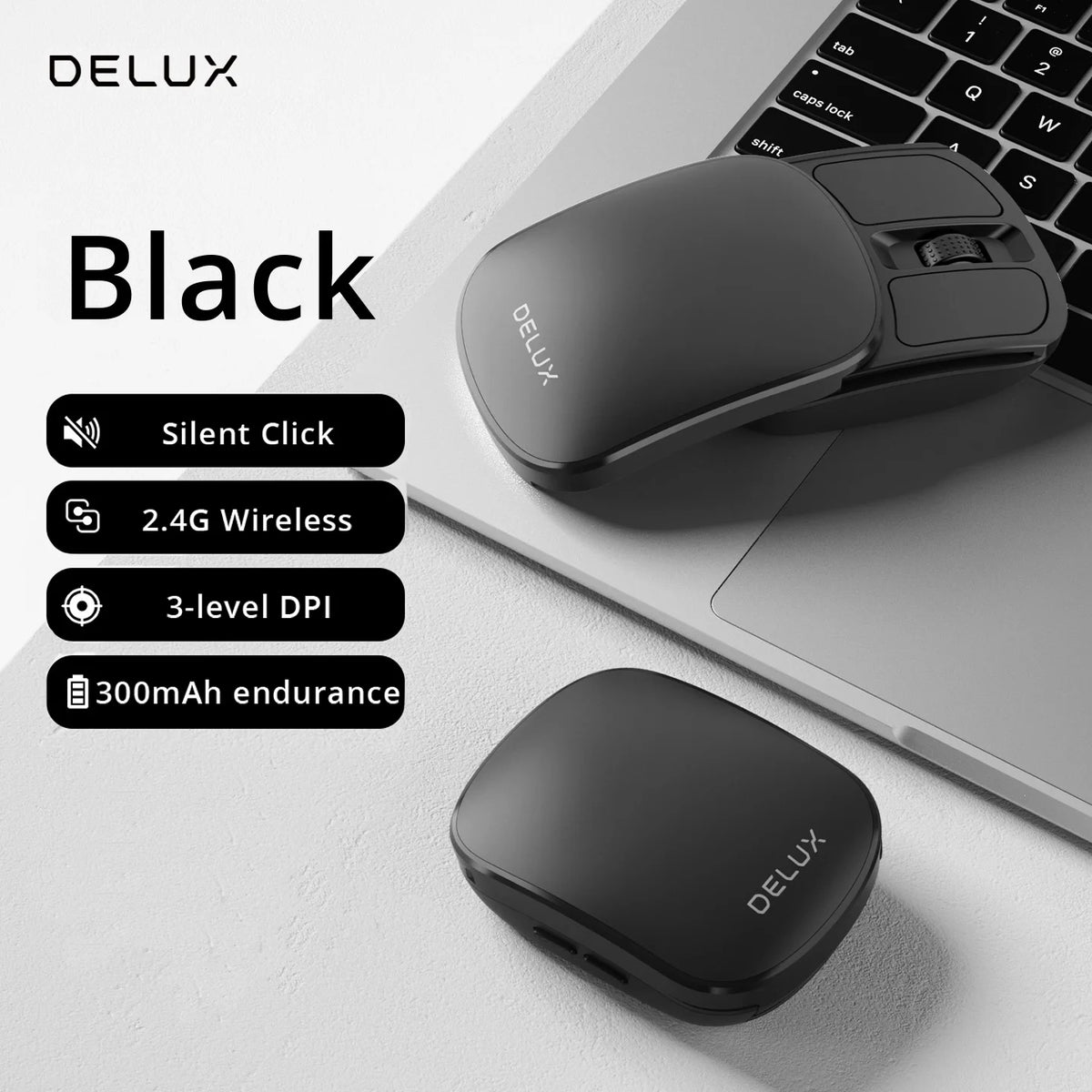 Delux Pocket Folding Mouse Wireless 2.4G Bluetooth5.2 Silent Click Portable Ultra-light 55g for MacBook Tablet Computer PC Mice
