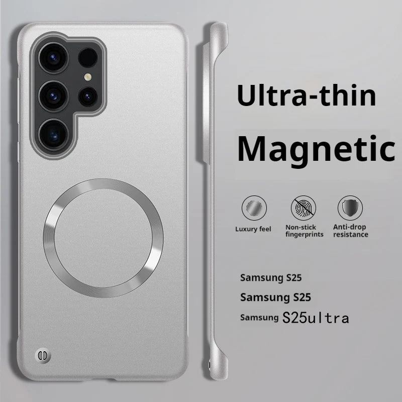 Thin Metallic Paint PC For Magsafe Magnetic Case For Samsung S26 S25 Edge S24 S23 S22 Plus Ultra S24FE A56 A55 Borderless Cover
