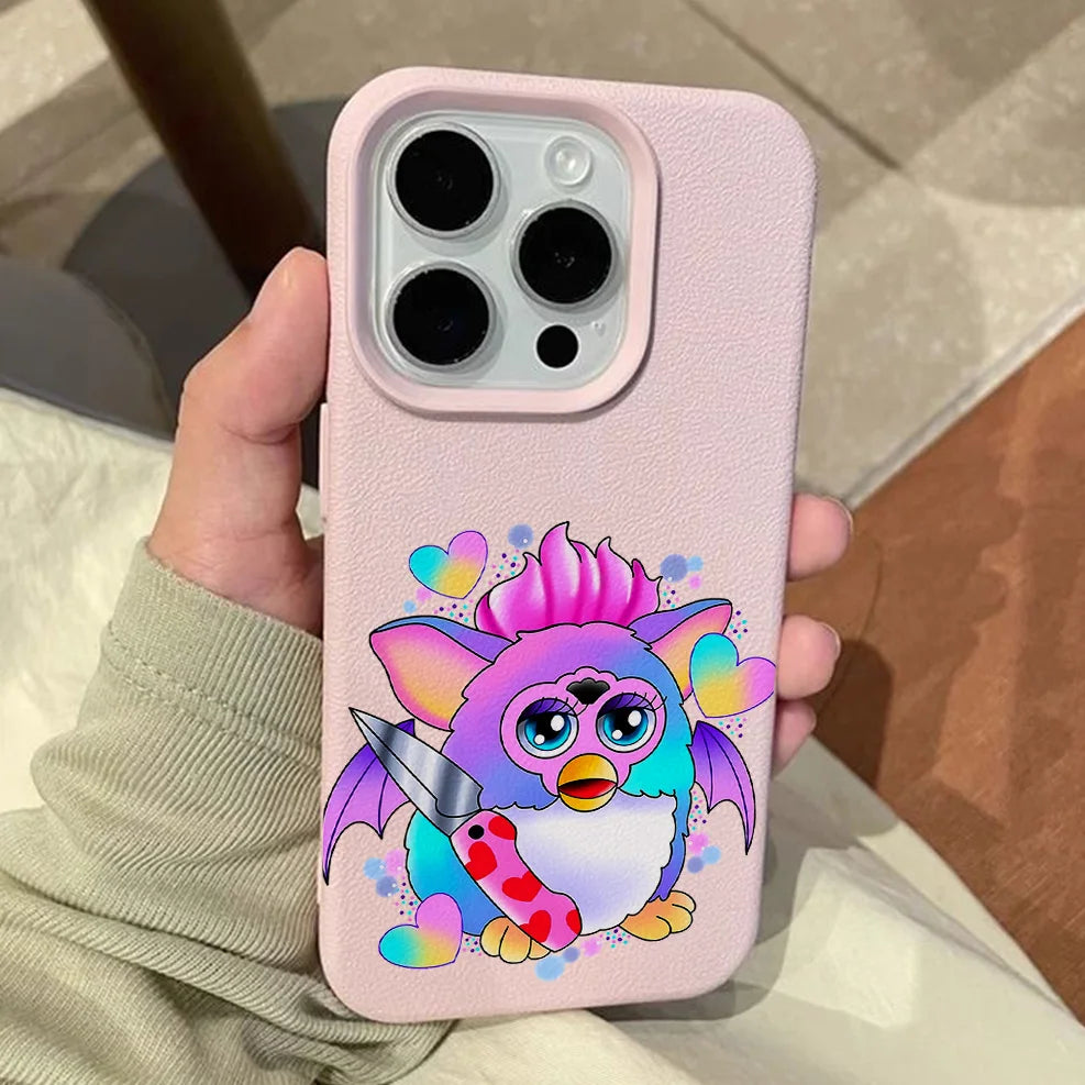 Cartoon Furbys Lichee leather pattern Phone Case For iPhone 17 16e 16 15 14 13 12 11 Air Pro Max Plus X XR XSMax Shockproof