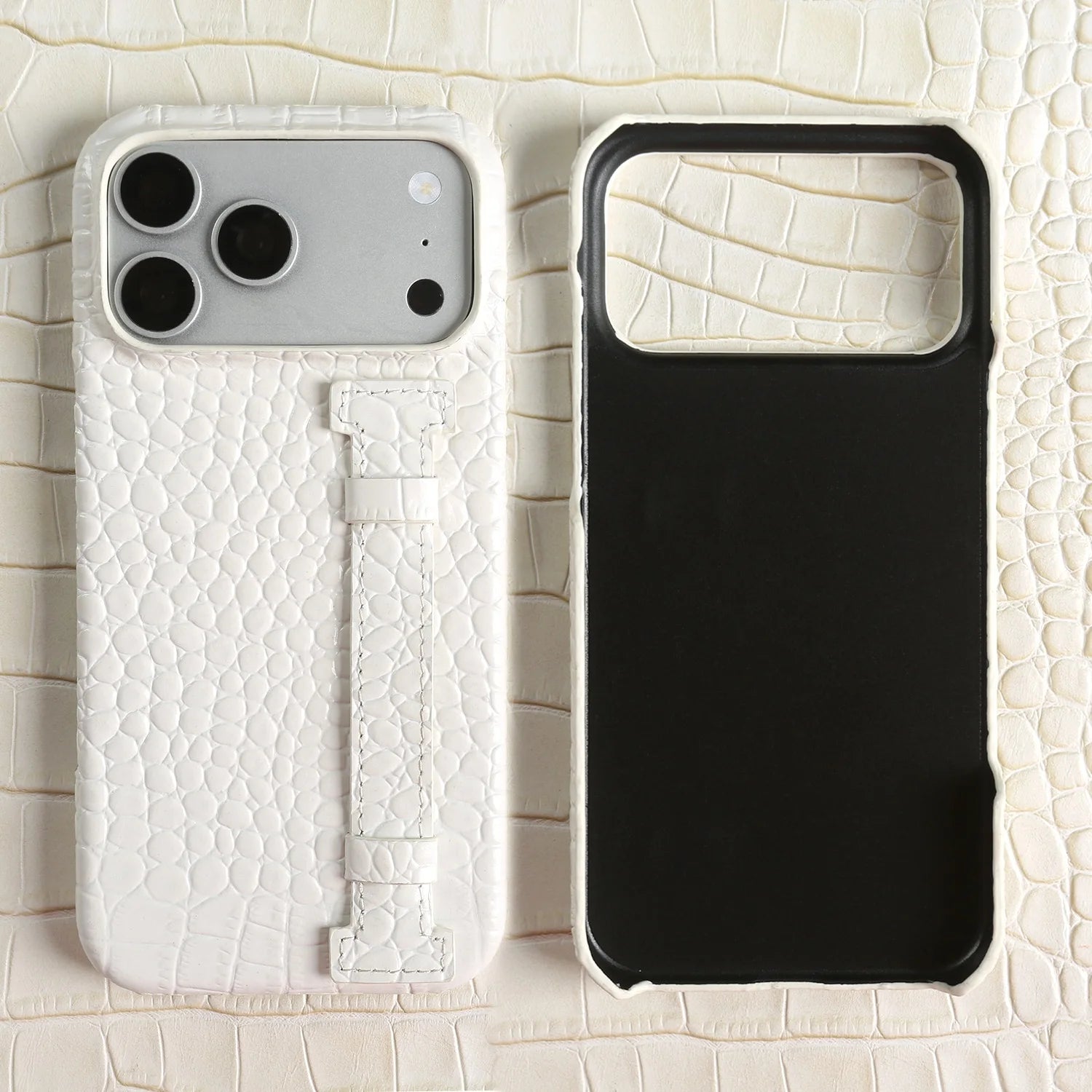 Luxury Genuine Leather Case With Wrist Strap Kickstand For iPhone 17 Pro Max 16 15 14 13 12 Crocodile Pattern Protective Funda