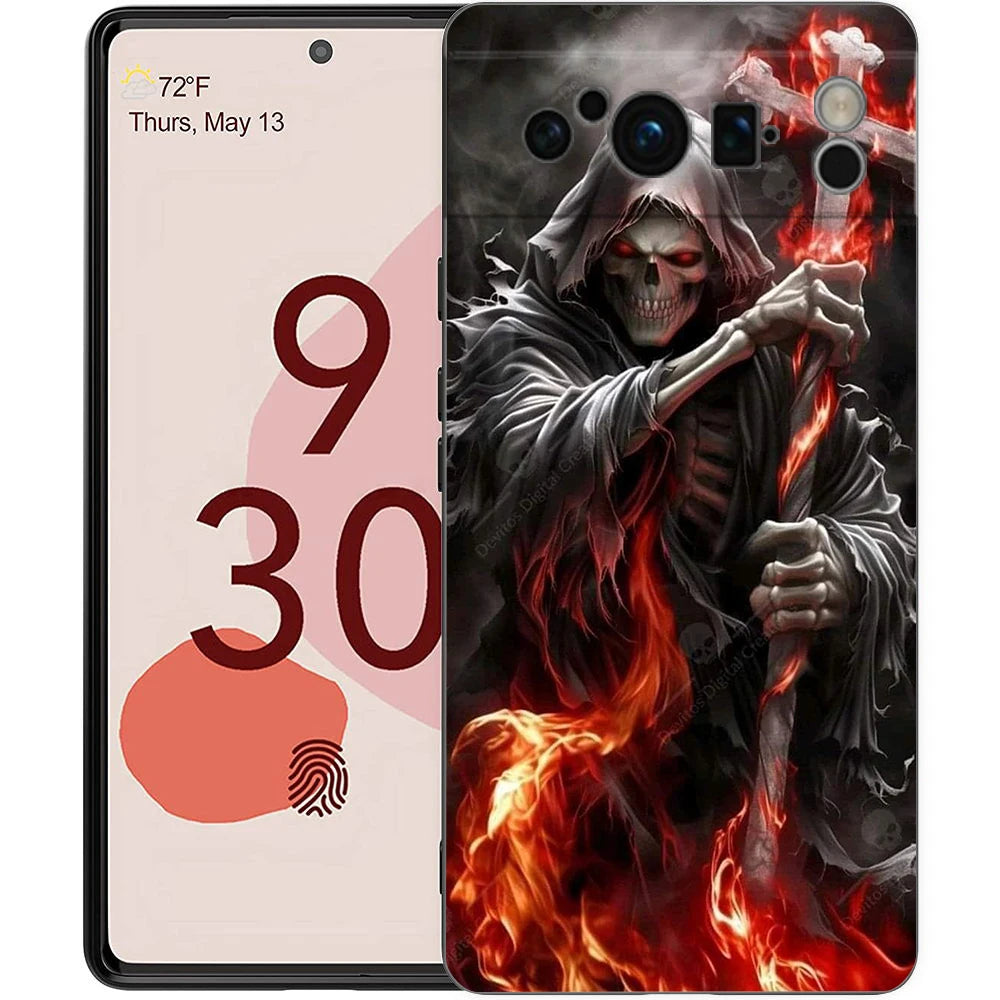 Grim Reaper Skull Phone Case For Google Pixel 10A 10 9 8 7 6 Pro XL 9A 8A 6A 7A 5G Soft Shockproof TPU Black Cover