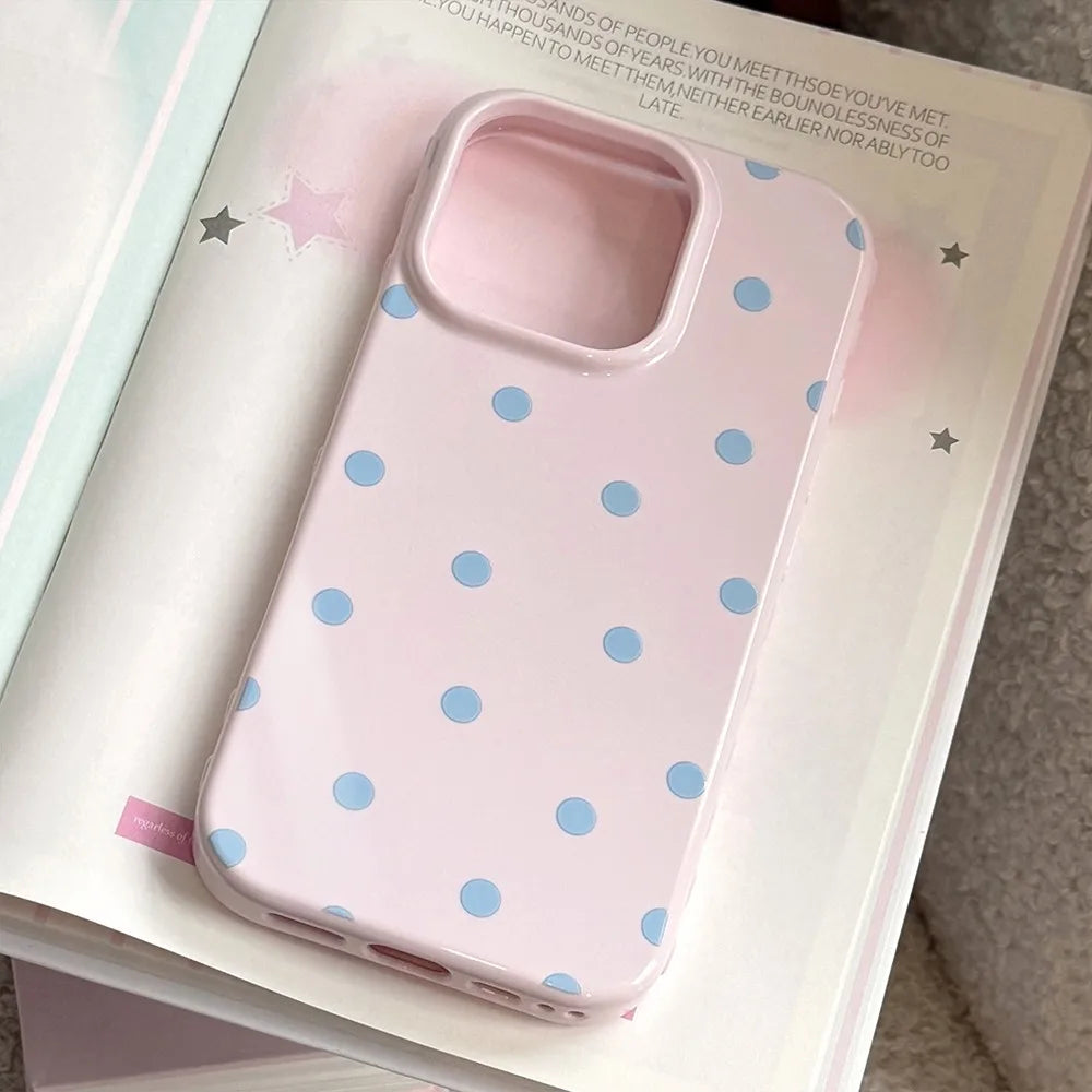 INS Lovely Polka Dot Cute Phone Case for iPhone 17 16e 16 15 14 13 12 11 Air Pro Max XS XR XSMax Plus Glossy Film Hard PC Cover