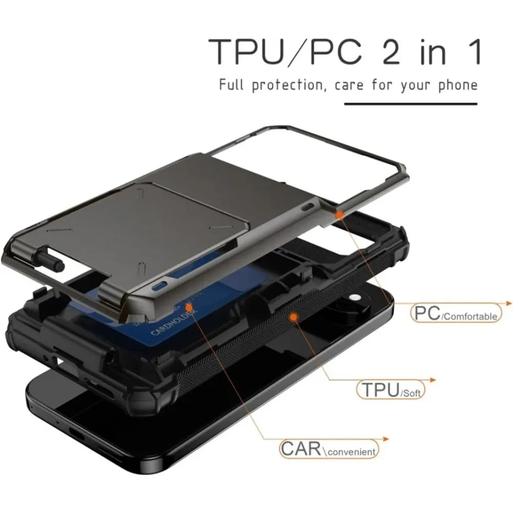 2in1 Heavy Duty Armor Card Holder OTT-BOX Hard Case For Google Pixel 10 9 Pro XL Hidden Flip Slot Defender Shcokproof Back Cover